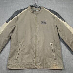 Armani Exchange Mens Olive Quilted Shoulder Biker Jacket Zip Pockets Size L